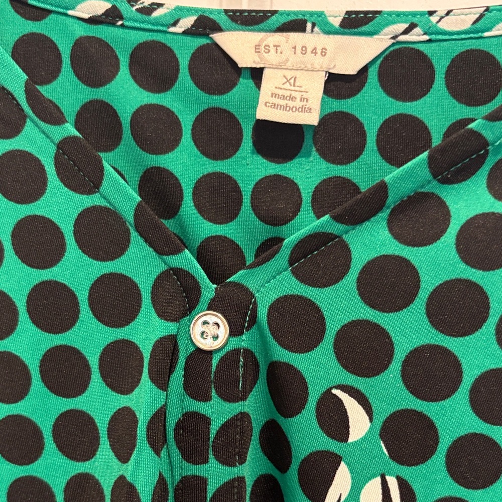 Green Polka Dot Button-Up Top